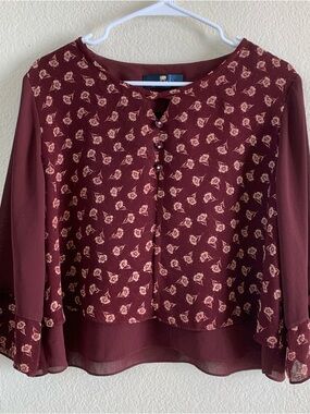 Women's Floral Chiffon Blouse in Burgundy